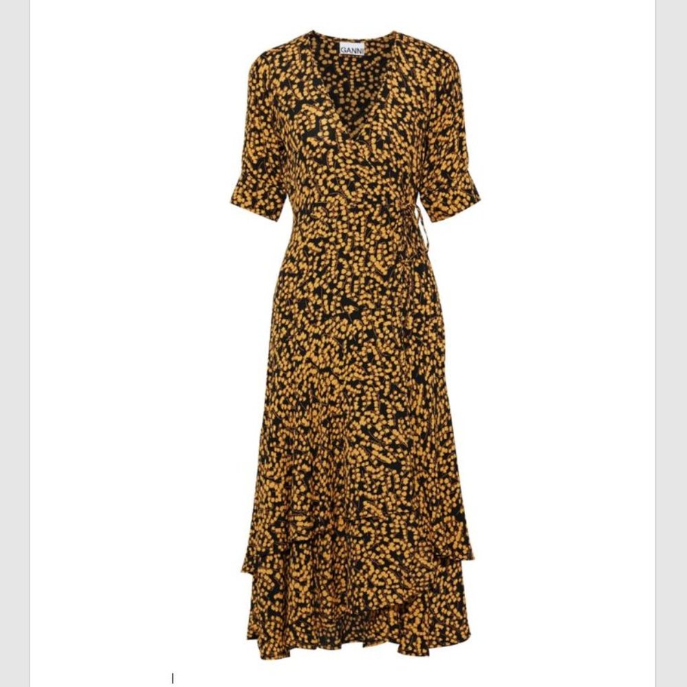 GANNI Dexter Ruffled Floral-print Crepe Midi Wrap